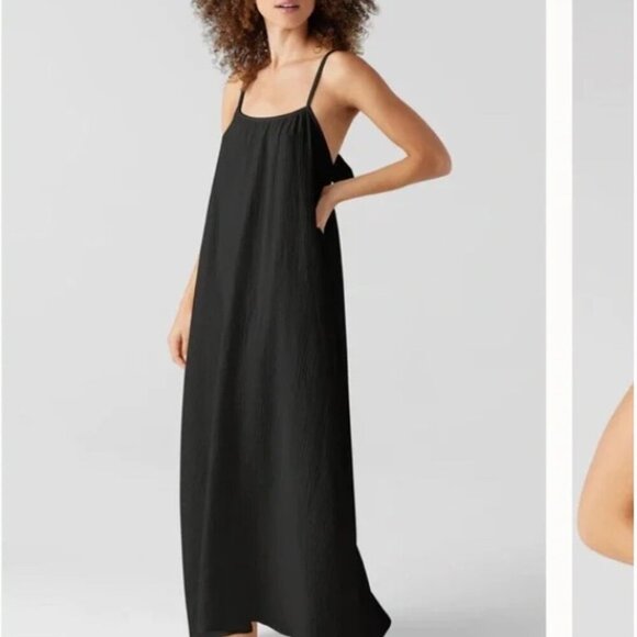 Sol Los Angeles Dresses & Skirts - Sol Los Angeles Black Gauze Midi Dress Spaghetti Strap Tie Back Size XS Small